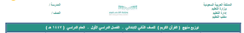 منهج ثاني ابتدائي قرآن الفصل الأول 1447